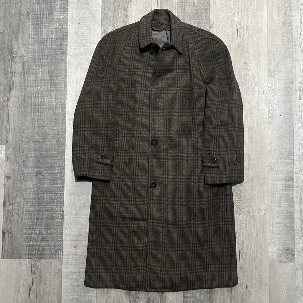 VTG Brooks Brothers 70s/80s Wool Glen Check Overcoat Trench Union Made Shaggy 44